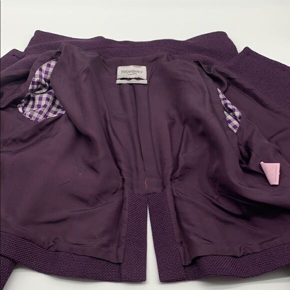 YSL Yves Saint Laurent Silk & Cotton Cropped Purple Coat Sz 12 (F44) - Picture 10 of 16